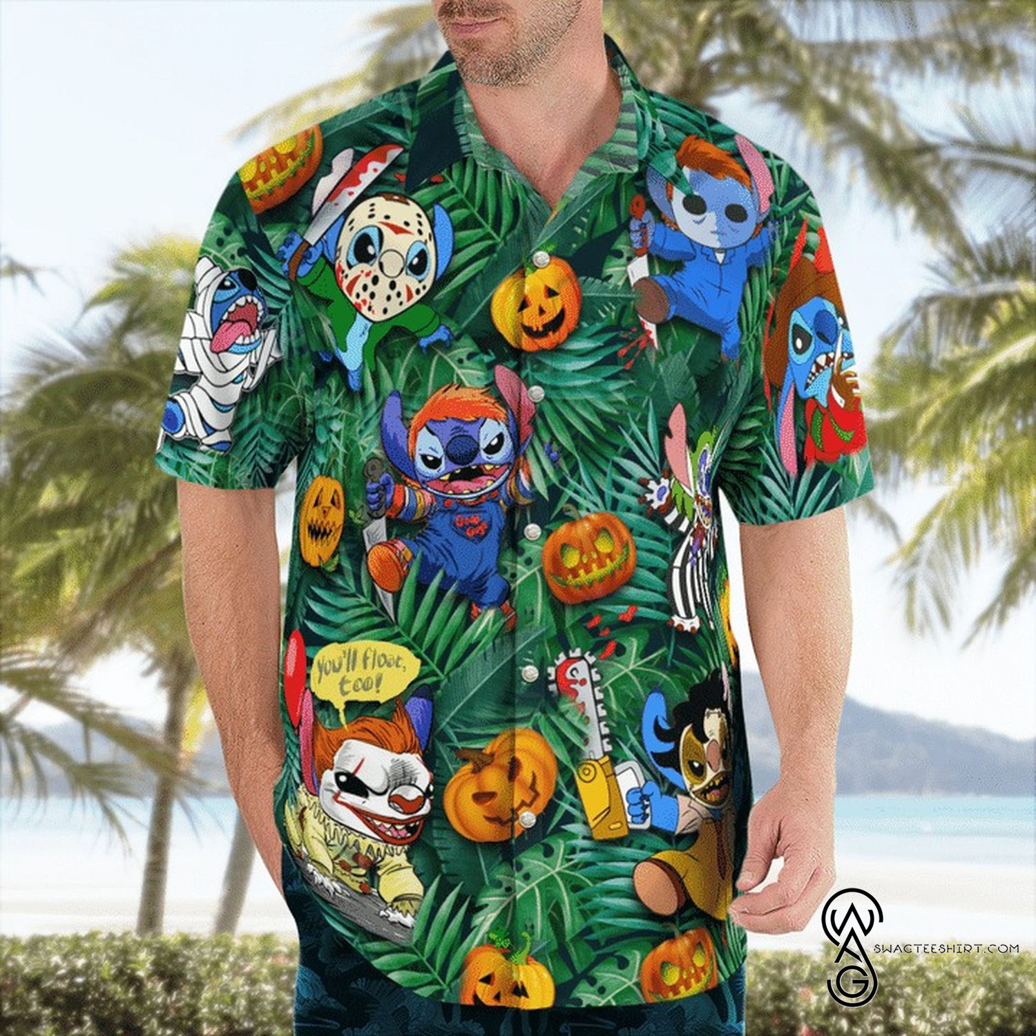 [Top Trending] Stitch Halloween Full Printing Hawaiian Shirt Funny Hawaiian Beach Gift Casual Shirt